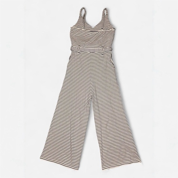 NWOT Cream and Navy Striped Stretchy Jumpsuit - Picture 6 of 8